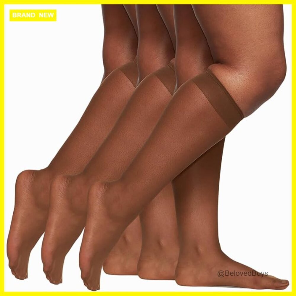 Plus Size Sheer Knee Highs 3 Pack Sandalfoot Nylon Hosiery